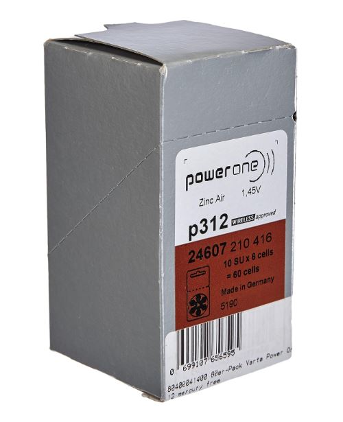 Power One P312 1.45V PR41 Hearing Aid Batteries - 1 Box 60 Batteries